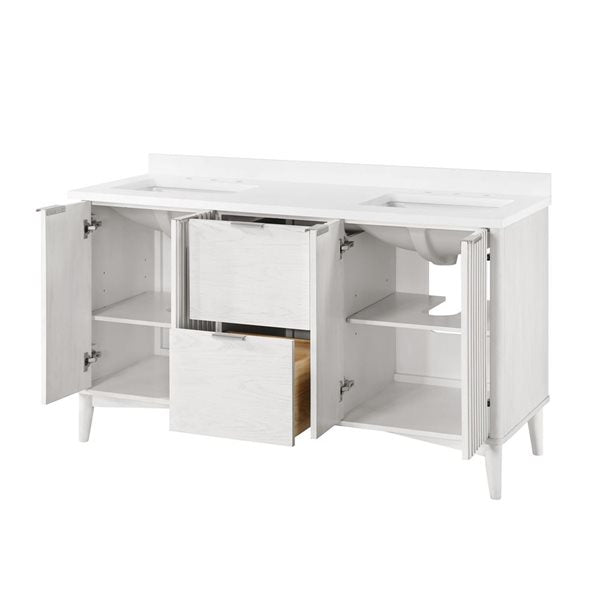 OVE Decors - Gabi 60-In W x 22-In D x 35-In H Double Sink Bathroom Vanity In Nordic Wood With A White Engineered Marble Top