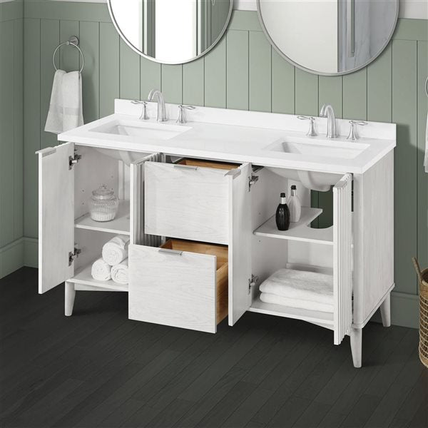 OVE Decors - Gabi 60-In W x 22-In D x 35-In H Double Sink Bathroom Vanity In Nordic Wood With A White Engineered Marble Top