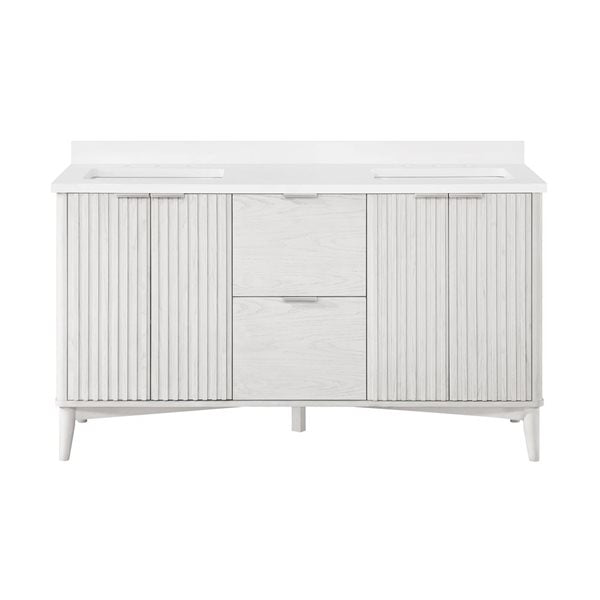 OVE Decors - Gabi 60-In W x 22-In D x 35-In H Double Sink Bathroom Vanity In Nordic Wood With A White Engineered Marble Top