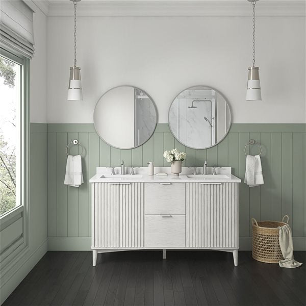 OVE Decors - Gabi 60-In W x 22-In D x 35-In H Double Sink Bathroom Vanity In Nordic Wood With A White Engineered Marble Top