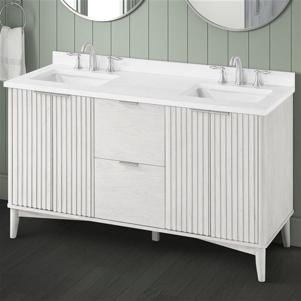 OVE Decors - Gabi 60-In W x 22-In D x 35-In H Double Sink Bathroom Vanity In Nordic Wood With A White Engineered Marble Top