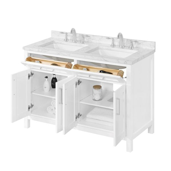 OVE Decors - Tahoe Duo 48 In. W X 21 In. D X 35 In. H Double Sink Bath Vanity In Pure White With White Engineered Marble Top