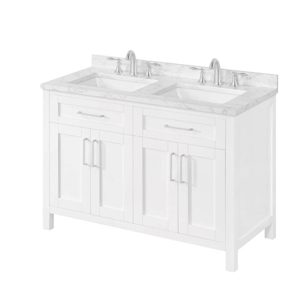 OVE Decors - Tahoe Duo 48 In. W X 21 In. D X 35 In. H Double Sink Bath Vanity In Pure White With White Engineered Marble Top