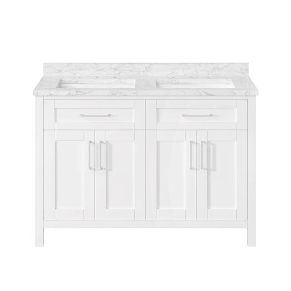 OVE Decors - Tahoe Duo 48 In. W X 21 In. D X 35 In. H Double Sink Bath Vanity In Pure White With White Engineered Marble Top