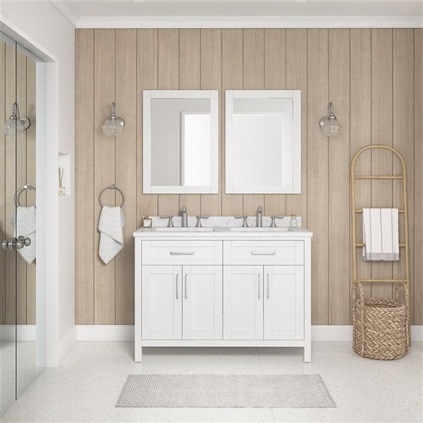 OVE Decors - Tahoe Duo 48 In. W X 21 In. D X 35 In. H Double Sink Bath Vanity In Pure White With White Engineered Marble Top