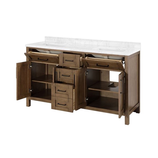 OVE Decors -  Tahoe 60 In. W X 21 In. D X 34 In. H Double Sink Bath Vanity In Almond Latte With White Engineered Marble Top And Outlet