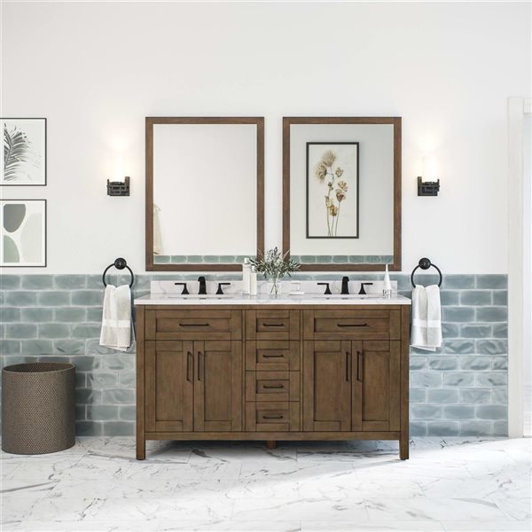 OVE Decors -  Tahoe 60 In. W X 21 In. D X 34 In. H Double Sink Bath Vanity In Almond Latte With White Engineered Marble Top And Outlet