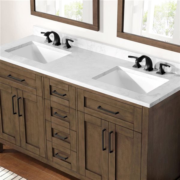 OVE Decors -  Tahoe 60 In. W X 21 In. D X 34 In. H Double Sink Bath Vanity In Almond Latte With White Engineered Marble Top And Outlet