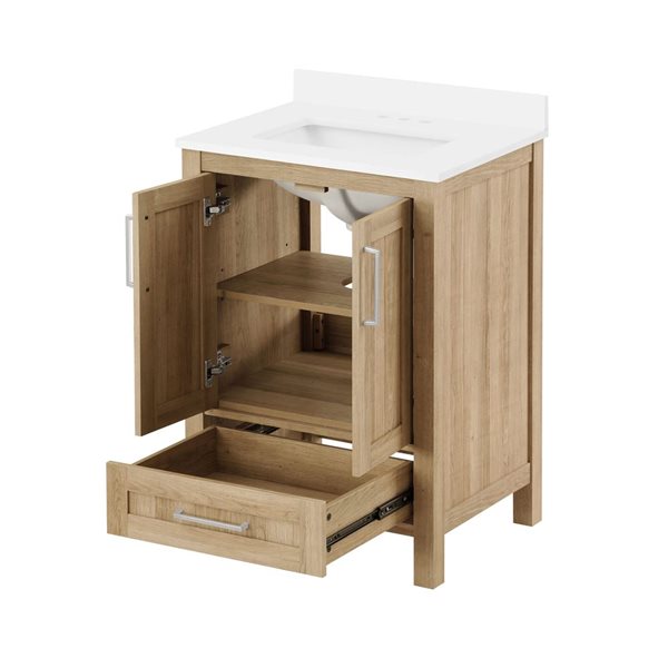 OVE Decors -  Kansas 24 in. W x 19 in. D x 34 in. H Single Sink Bathroom Vanity in White Oak with White Engineered Stone Top