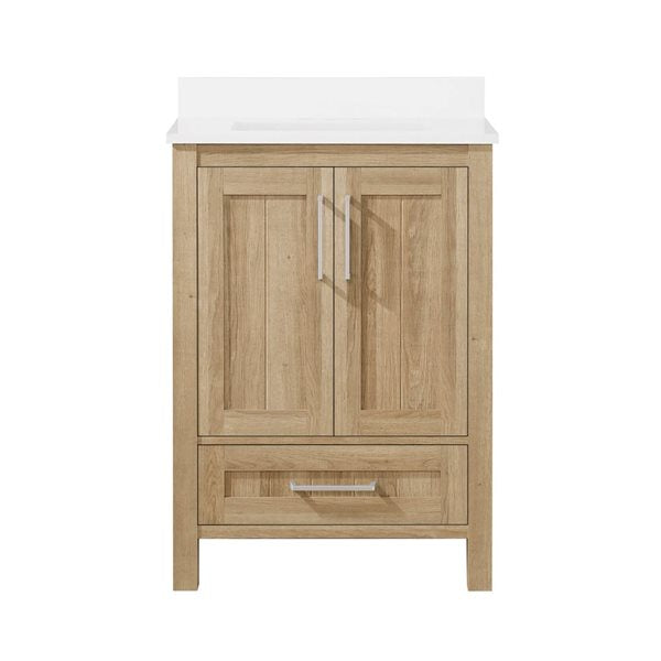 OVE Decors -  Kansas 24 in. W x 19 in. D x 34 in. H Single Sink Bathroom Vanity in White Oak with White Engineered Stone Top