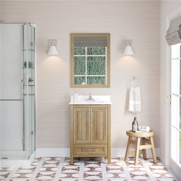 OVE Decors -  Kansas 24 in. W x 19 in. D x 34 in. H Single Sink Bathroom Vanity in White Oak with White Engineered Stone Top