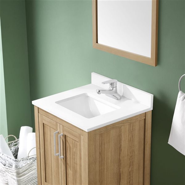 OVE Decors -  Kansas 24 in. W x 19 in. D x 34 in. H Single Sink Bathroom Vanity in White Oak with White Engineered Stone Top