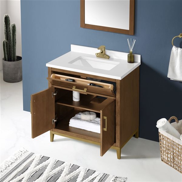 OVE Decors -  Diya 30 In. W X 22 In. D X 34 In. H Single Sink Bath Vanity In Macchiato With White Engineered Stone Top