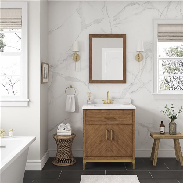 OVE Decors -  Diya 30 In. W X 22 In. D X 34 In. H Single Sink Bath Vanity In Macchiato With White Engineered Stone Top