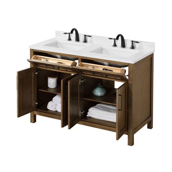 OVE Decors - Tahoe Duo 48 In. W X 21 In. D X 35 In. H Double Sink Bath Vanity In Almond Latte With White Engineered Marble Top