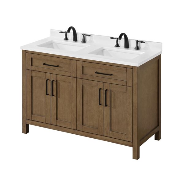 OVE Decors - Tahoe Duo 48 In. W X 21 In. D X 35 In. H Double Sink Bath Vanity In Almond Latte With White Engineered Marble Top