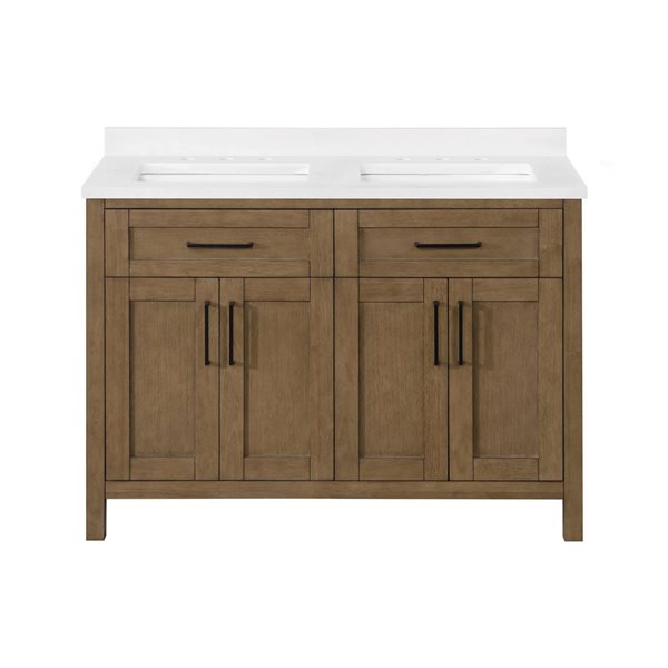 OVE Decors - Tahoe Duo 48 In. W X 21 In. D X 35 In. H Double Sink Bath Vanity In Almond Latte With White Engineered Marble Top