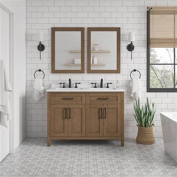 OVE Decors - Tahoe Duo 48 In. W X 21 In. D X 35 In. H Double Sink Bath Vanity In Almond Latte With White Engineered Marble Top