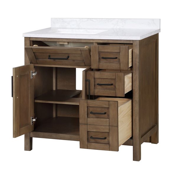 OVE Decors -  Tahoe 36 In. W X 21 In. D X 34 In. H Single Sink Bath Vanity In Almond Latte With White Engineered Marble Top