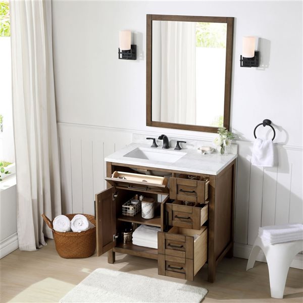 OVE Decors -  Tahoe 36 In. W X 21 In. D X 34 In. H Single Sink Bath Vanity In Almond Latte With White Engineered Marble Top