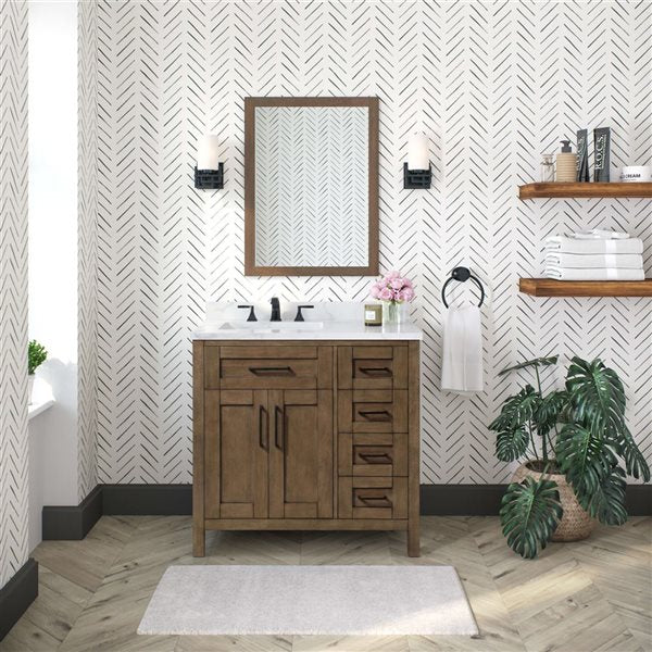 OVE Decors -  Tahoe 36 In. W X 21 In. D X 34 In. H Single Sink Bath Vanity In Almond Latte With White Engineered Marble Top