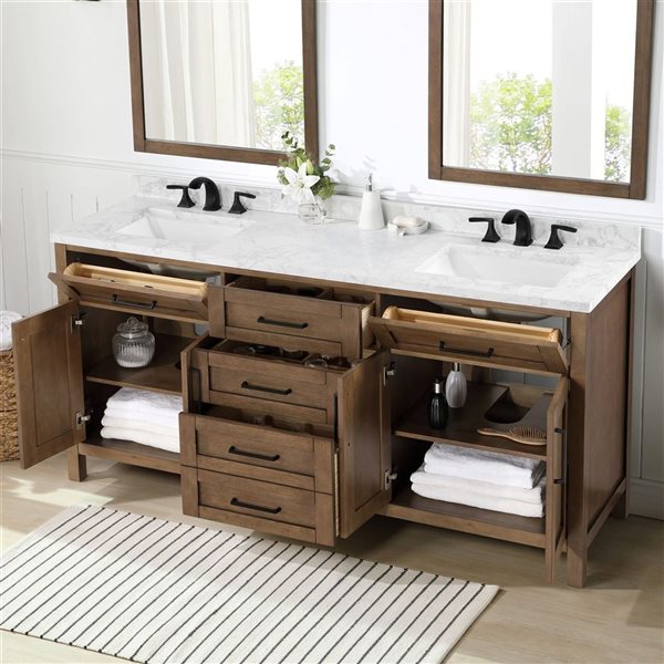 OVE Decors - Tahoe 72 In. W X 21 In. D X 34 In. H Double Sink Bath Vanity In Almond Latte With White Engineered Marble Top And Outlet