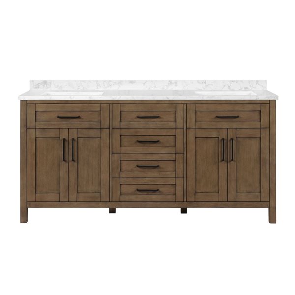 OVE Decors - Tahoe 72 In. W X 21 In. D X 34 In. H Double Sink Bath Vanity In Almond Latte With White Engineered Marble Top And Outlet