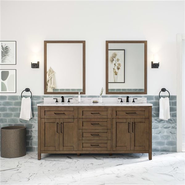 OVE Decors - Tahoe 72 In. W X 21 In. D X 34 In. H Double Sink Bath Vanity In Almond Latte With White Engineered Marble Top And Outlet