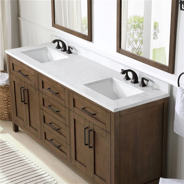 OVE Decors - Tahoe 72 In. W X 21 In. D X 34 In. H Double Sink Bath Vanity In Almond Latte With White Engineered Marble Top And Outlet