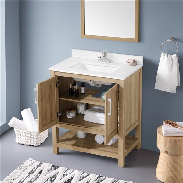 OVE Decors - Vegas 30-Inch W x 19-Inch D x 34-Inch H Single Sink Bathroom Vanity in White Oak with White Engineered Stone Top