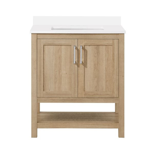 OVE Decors - Vegas 30-Inch W x 19-Inch D x 34-Inch H Single Sink Bathroom Vanity in White Oak with White Engineered Stone Top