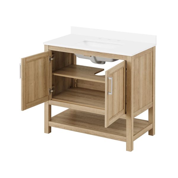 OVE Decors - Vegas 36-Inch W x 19-Inch D x 34-Inch H Single Sink Bathroom Vanity in in White Oak With White Engineered Stone Top (Copy)