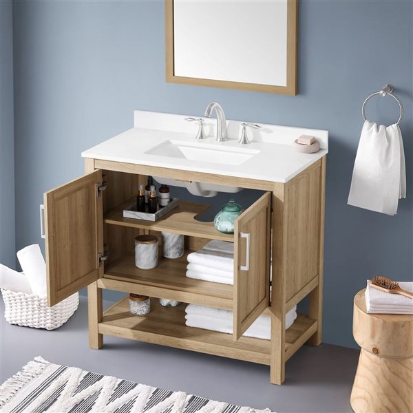 OVE Decors - Vegas 36-Inch W x 19-Inch D x 34-Inch H Single Sink Bathroom Vanity in in White Oak With White Engineered Stone Top (Copy)