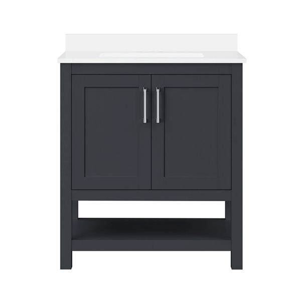 OVE Decors - Vegas 30-Inch W x 19-Inch D x 34-Inch H Single Sink Bathroom Vanity in Dark Charcoal with White Engineered Stone Top