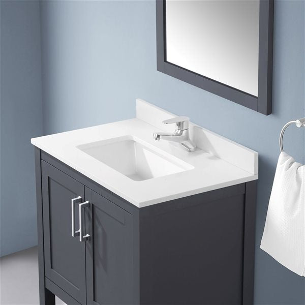 OVE Decors - Vegas 30-Inch W x 19-Inch D x 34-Inch H Single Sink Bathroom Vanity in Dark Charcoal with White Engineered Stone Top