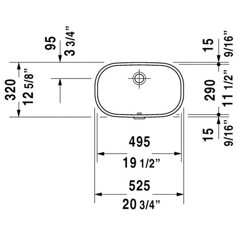 Duravit Under Counter Mounted Basin 19 1/2" x 11 3/8" White. Sink