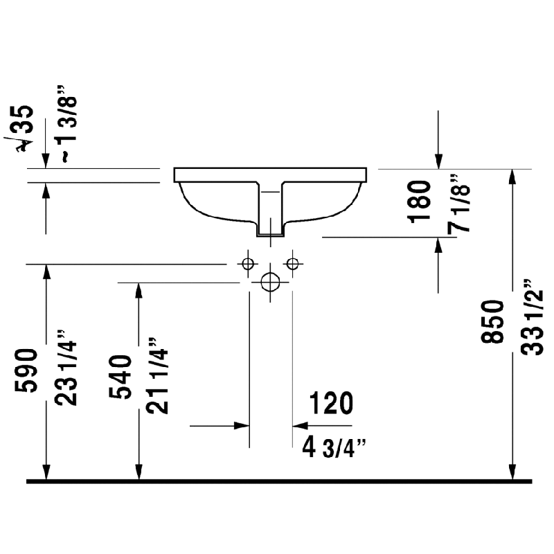 Duravit - Starck 3 Undermount Lavatory W/overflow - 0305490017 Basin. Sink