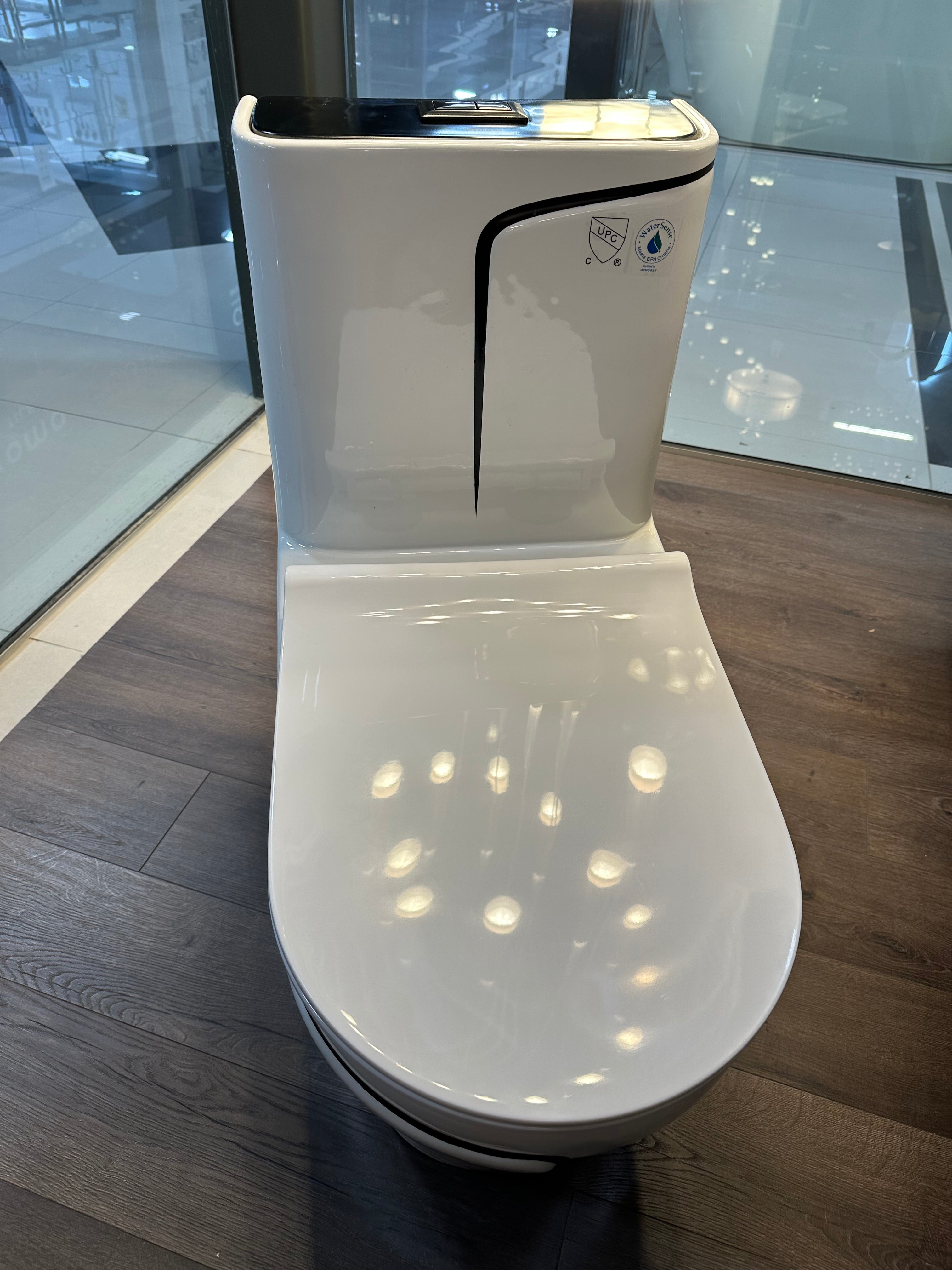 One Piece Toilet Bowl SKU: 8676WB- Soft Close Seat with High Efficiency Dual Flush in White. Dual-Flush