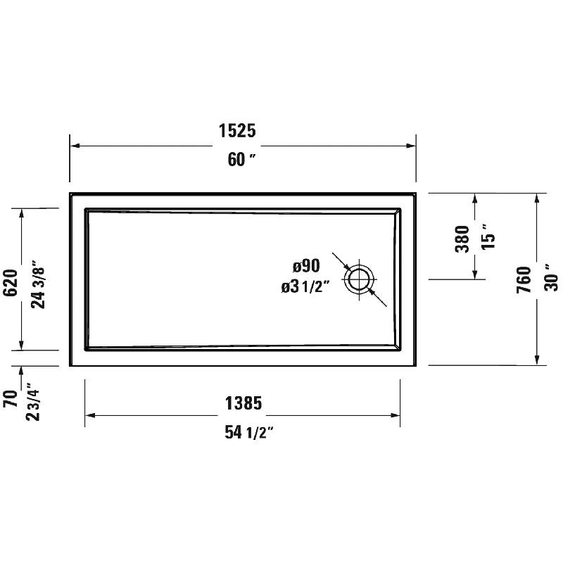 Duravit - Shower Base Low Profile 60"x30", Integral Flange RH, White 720247000000090