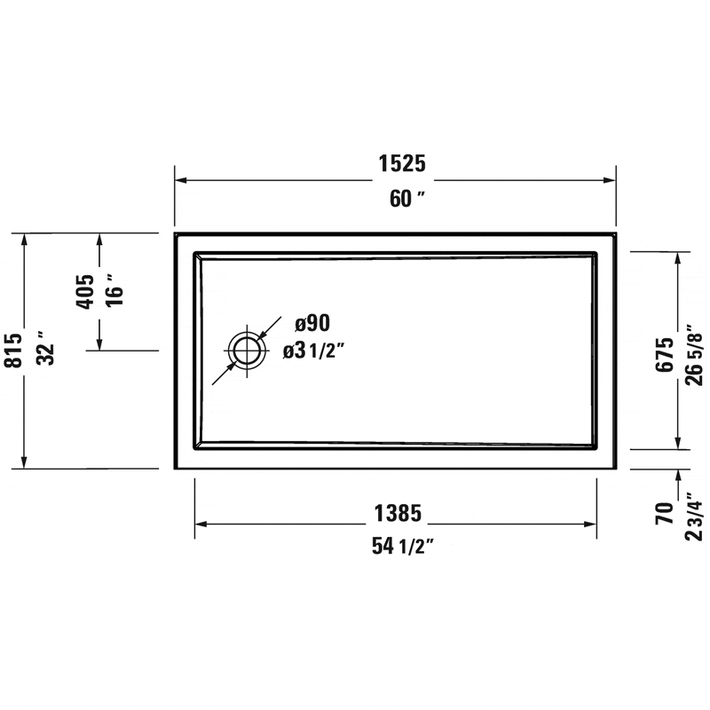 Duravit Shower Base Low Profile 60"x32", Integral Flange LH, White 720248000000090