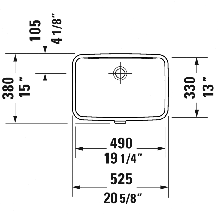 Duravit Under Counter Mounted Basin 19 1/4" x 11 3/8" White. Sink