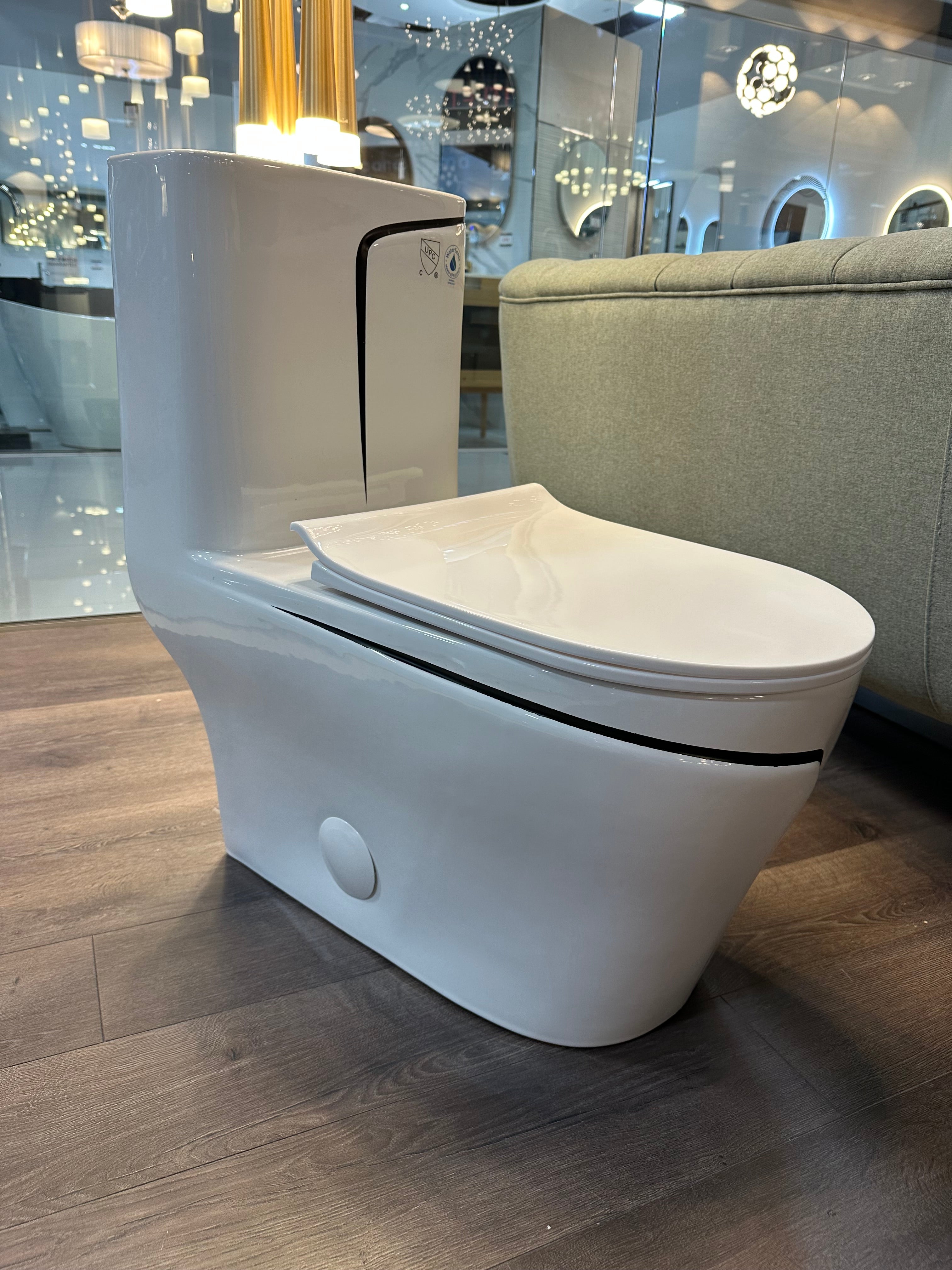 One Piece Toilet Bowl SKU: 8676WB- Soft Close Seat with High Efficiency Dual Flush in White. Dual-Flush