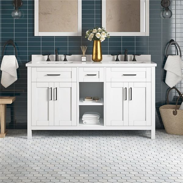 OVE Decors - Tahoe II 60″ Double Sink Bathroom Vanity White with White Marble Top