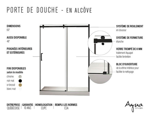 Agua Canada - 60'' Chrome shower door CLD-60-II