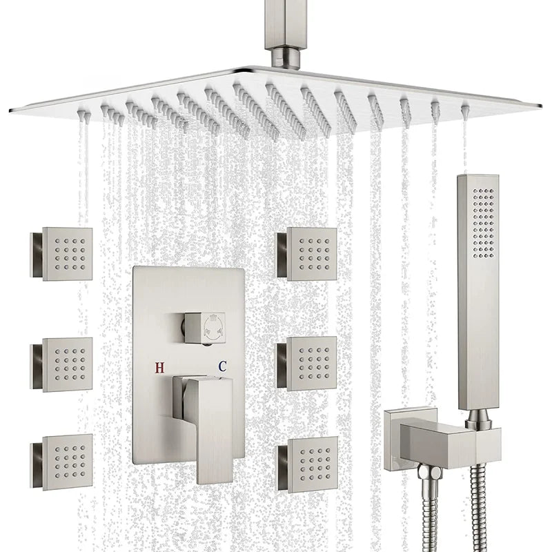 FaucetWorld - Rainfall Shower Systems with 6 Body Jets Ceiling Mounted
