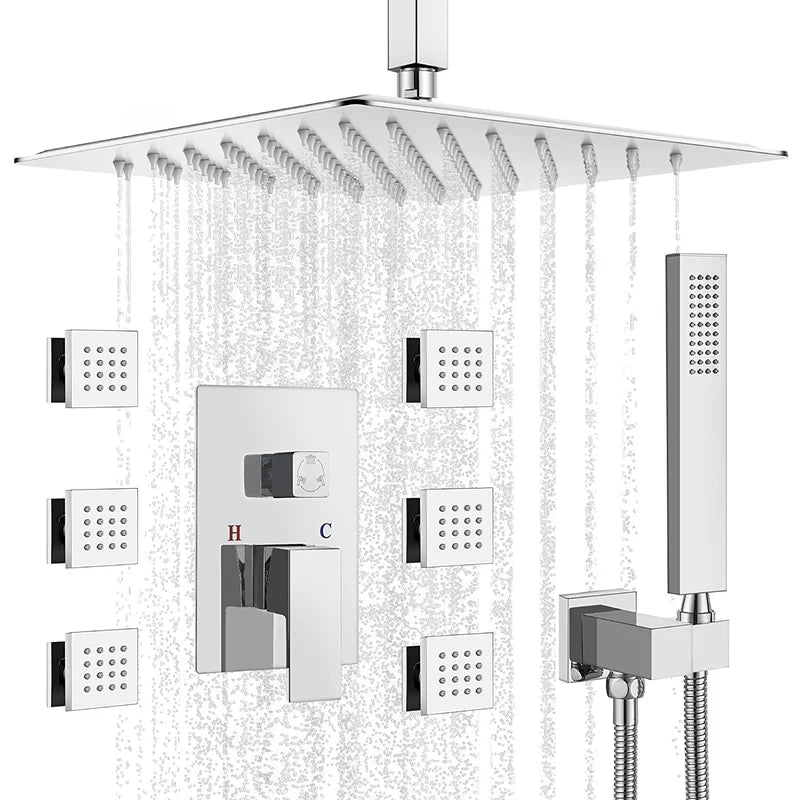 FaucetWorld - Rainfall Shower Systems with 6 Body Jets Ceiling Mounted