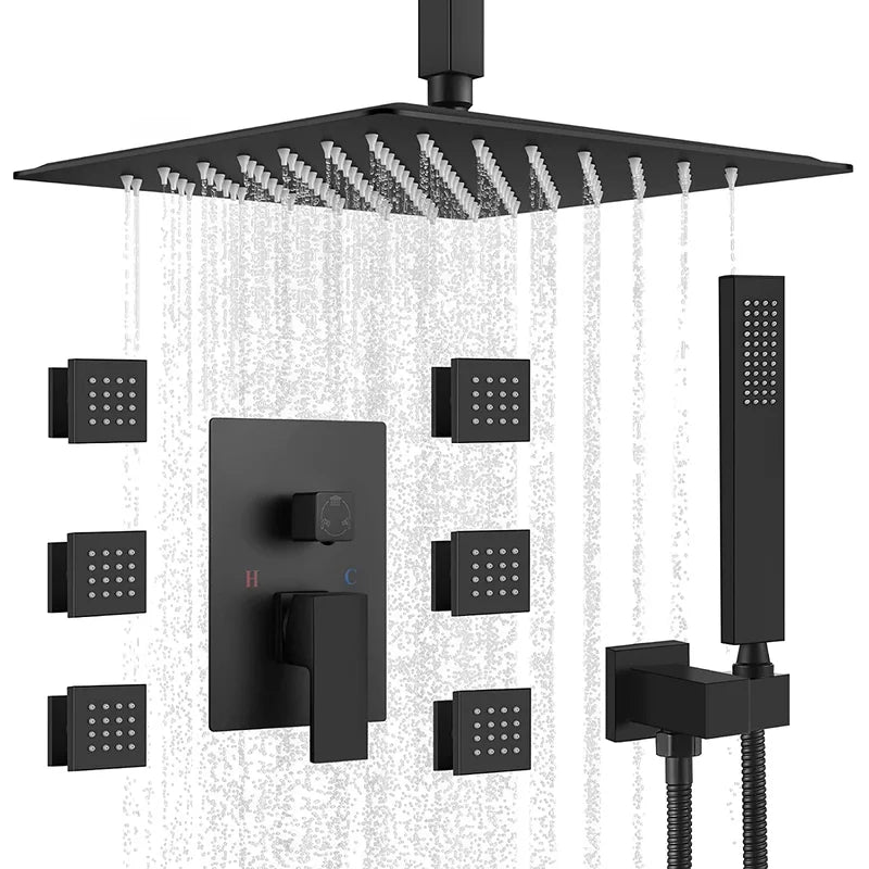 FaucetWorld - Rainfall Shower Systems with 6 Body Jets Ceiling Mounted