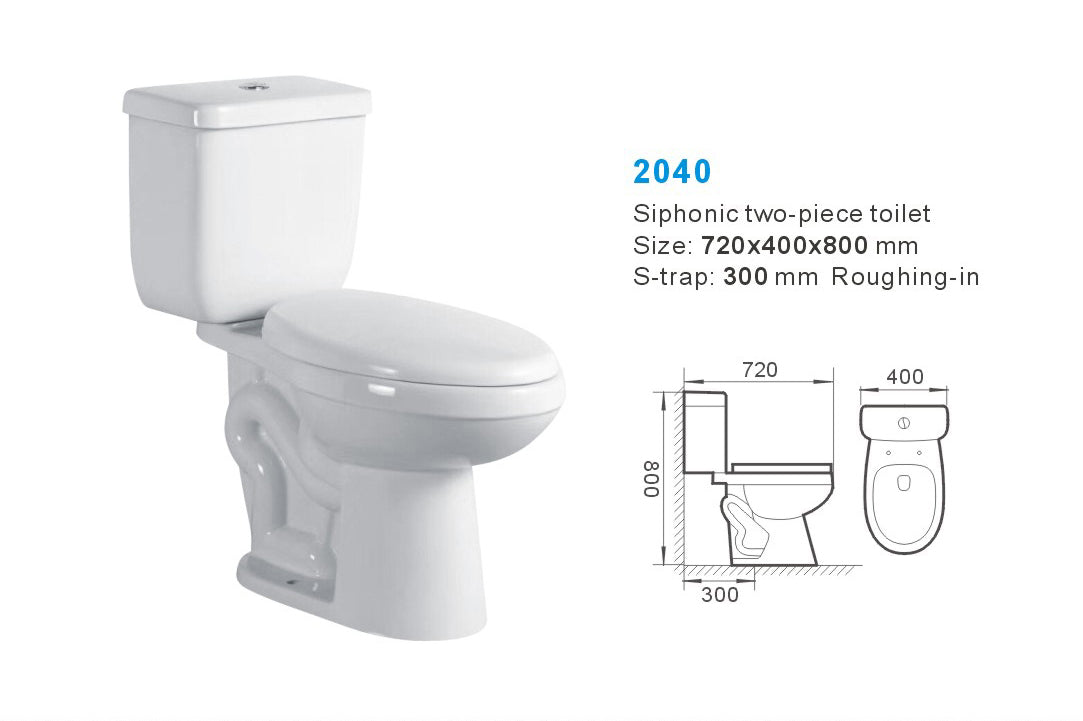 Two-Piece Toilet Bowl SKU: 8139A- Soft Close Seat with High Efficiency Dual Flush in White.