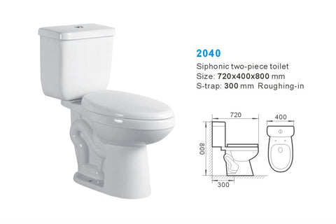 Two-Piece Toilet Bowl SKU: 8139A- Soft Close Seat with High Efficiency Dual Flush in White.