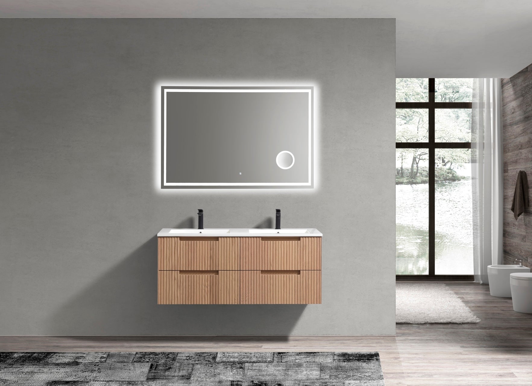 48” Fiore Modern Wall Mount Double Sink Bathroom Vanity – Oakwood